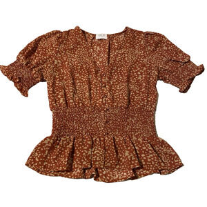 Sienna Sky Boho Blouse Womens Size Small Reddish Orange Spotted Flowy Office